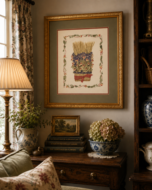 Vintage Wheat & Wildflower Botanical Print
