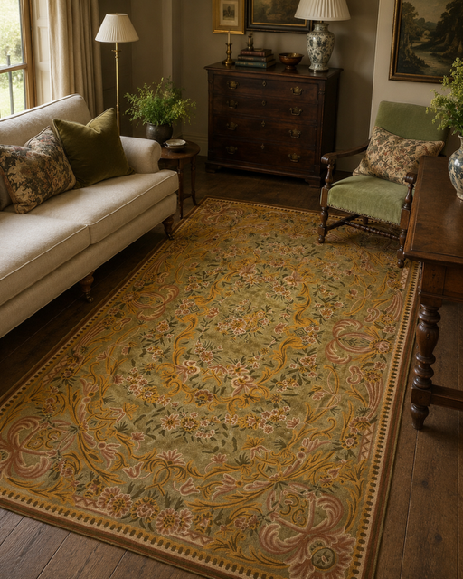 Vintage Arhaus Hand-Hooked Floral Wool Rug - 5' x 8'
