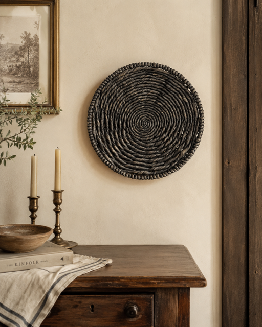 Vintage Charcoal Woven Wall Basket