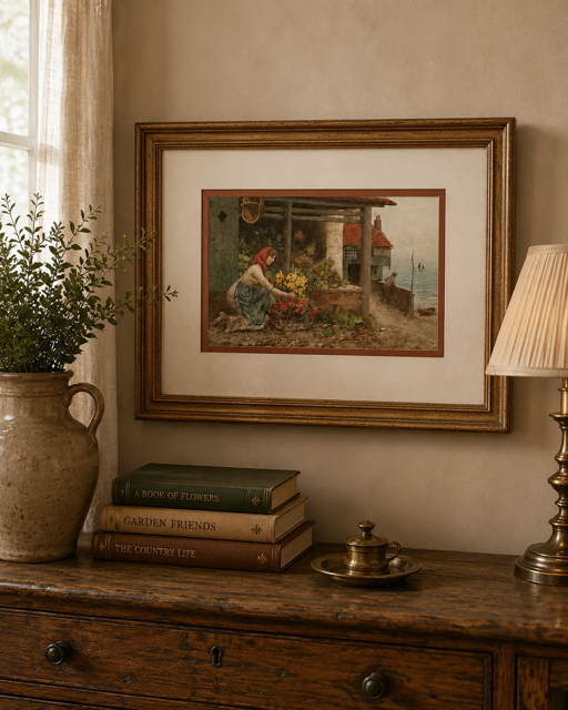 The Flower Gatherer - Vintage Framed Print