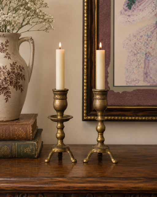Pair of Vintage Brass Tripod Candlesticks