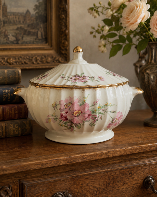 Vintage American Limoges Wild Rose 22K Gold Covered Serving Bowl