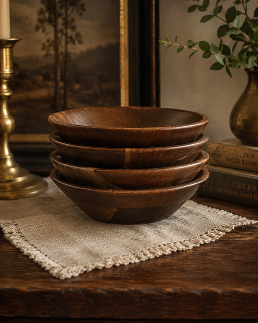 Vintage Vermillion Real Walnut Bowls - Set of 4