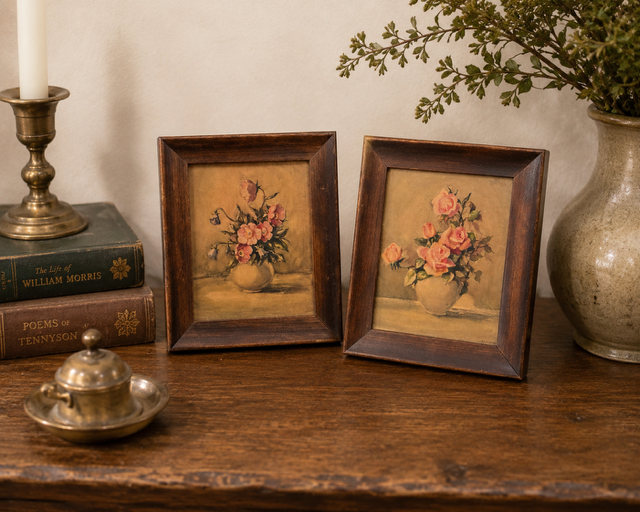 Vintage Rose Still Life Pair – Framed Floral Art