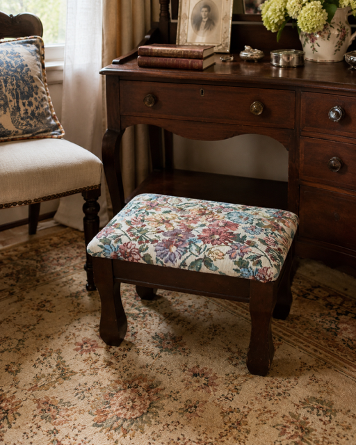 Vintage Floral Tapestry Foot Stool