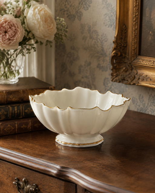Vintage Lenox Ivory & Gold Scalloped Pedestal Bowl