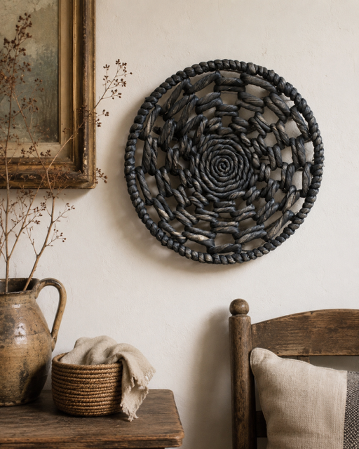 Vintage Open-Weave Woven Wall Basket