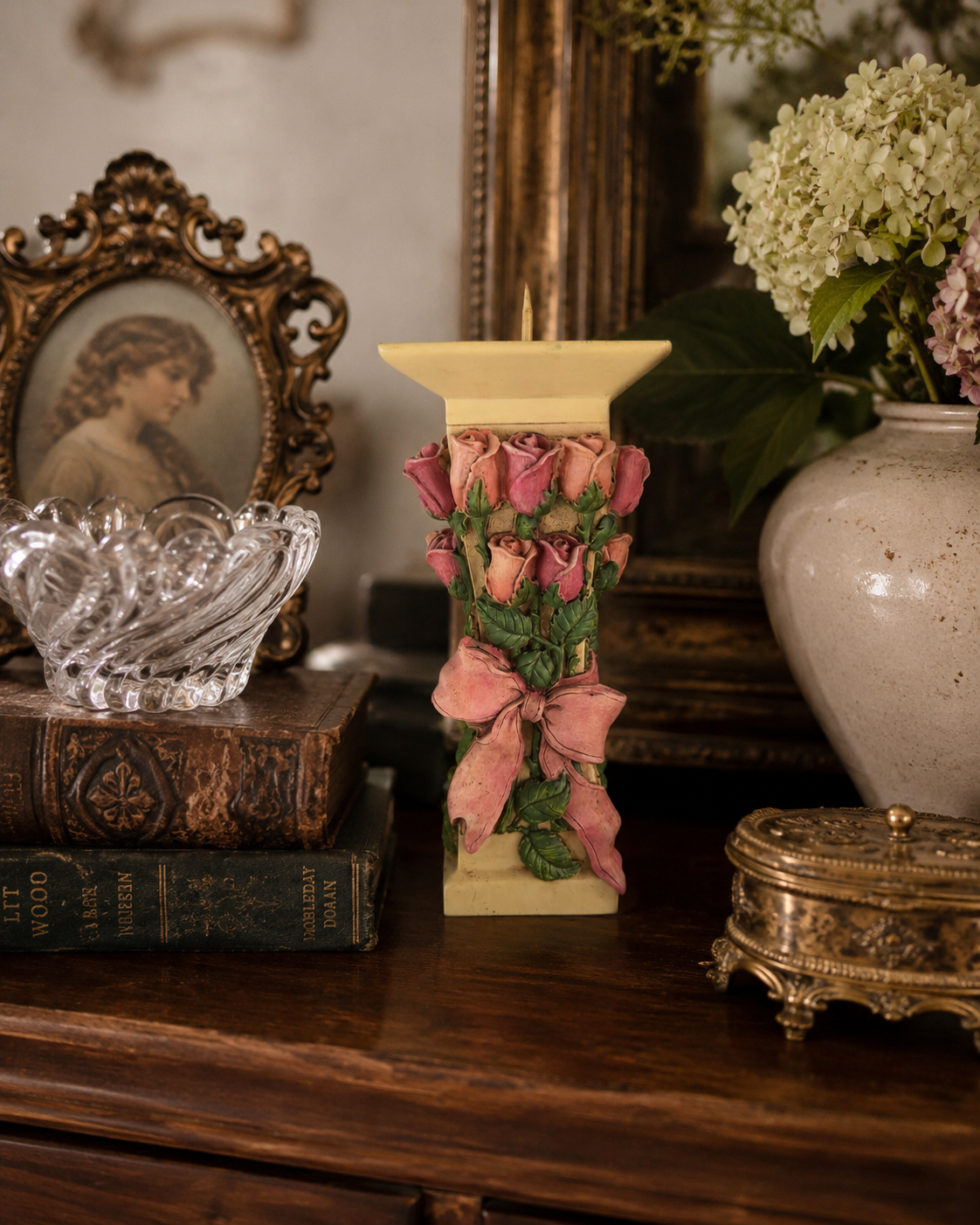Vintage Rose Bouquet Taper Candle Holder