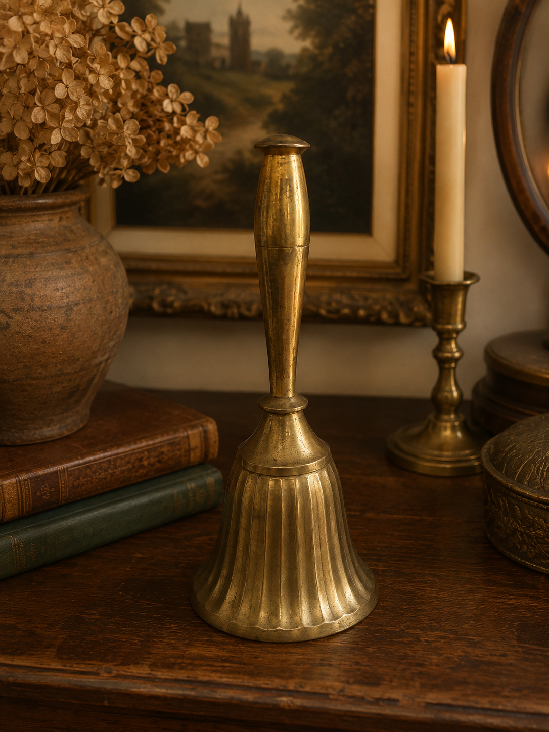 Vintage Brass Hand Bell with Fluted Bell