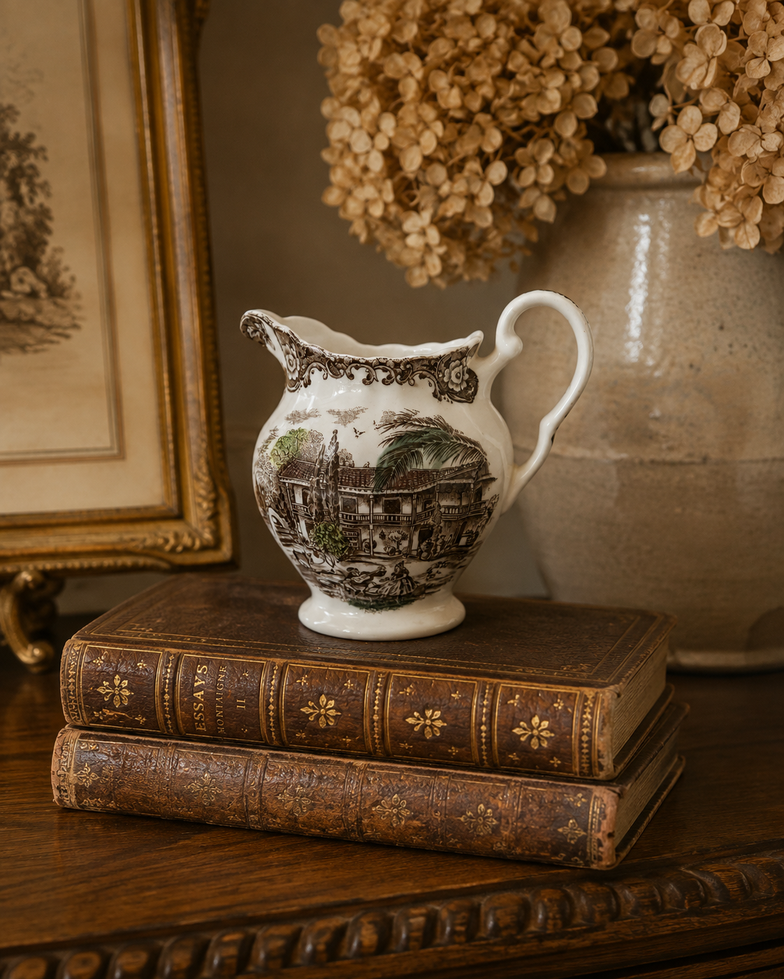 Vintage English Transferware Creamer with Pastoral Scene