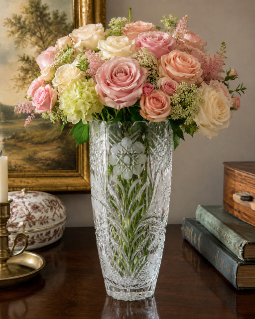 Vintage Large Cut Crystal Floral Vase