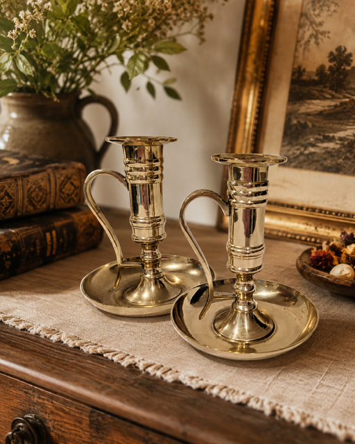 Pair of Vintage Brass Chamber Candlesticks