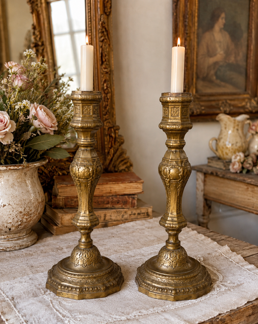 Pair of Heavy Vintage Brass Candlesticks