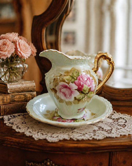 Vintage Lefton China Miniature Pitcher & Basin Set