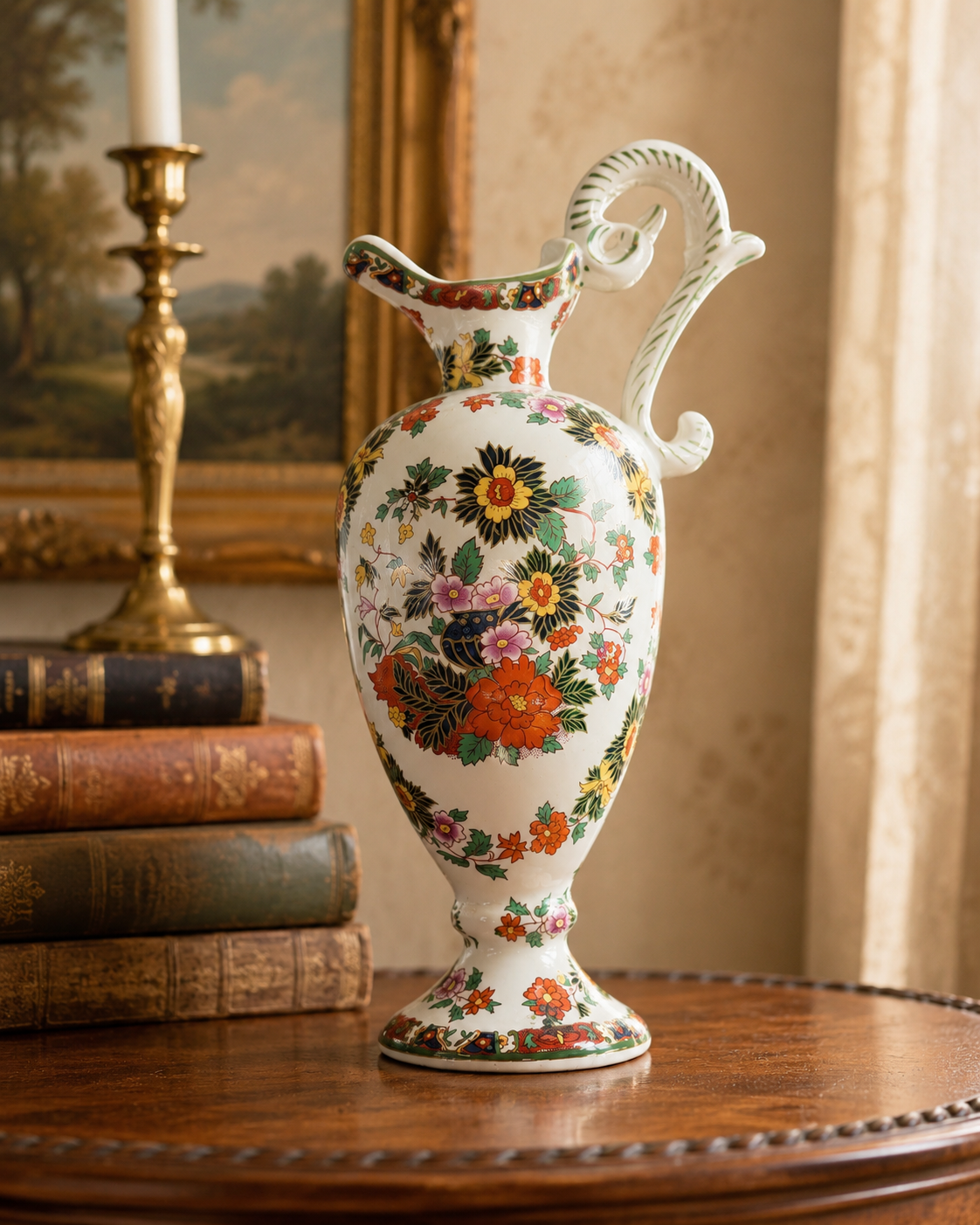 Vintage H. Bequet Belgian Floral Porcelain Ewer