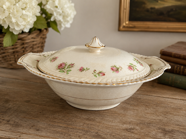 Vintage Johnson Bros Windsor Ware Rose Covered Serving Dish