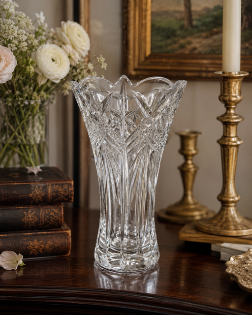 Vintage Cut Crystal Scalloped Vase