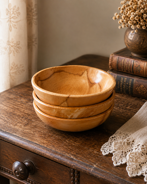Vintage Light Wood Bowls - Set of 3