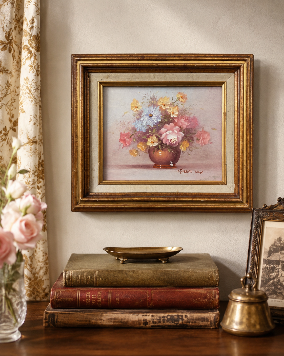 Vintage Robert Cox Floral Still Life in Gilt Frame