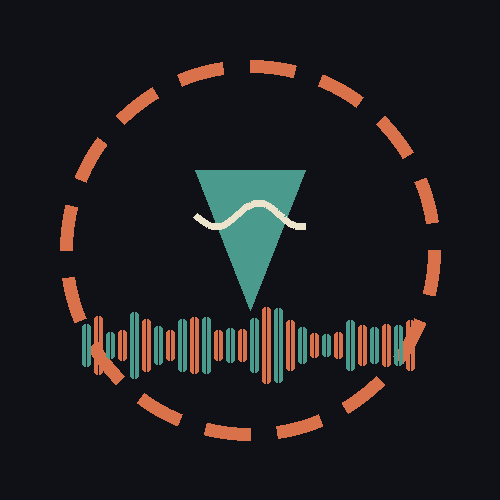 A stylized, digital illustration of a microphone inside a circular sound wave pattern with a cone-shaped icon above it.