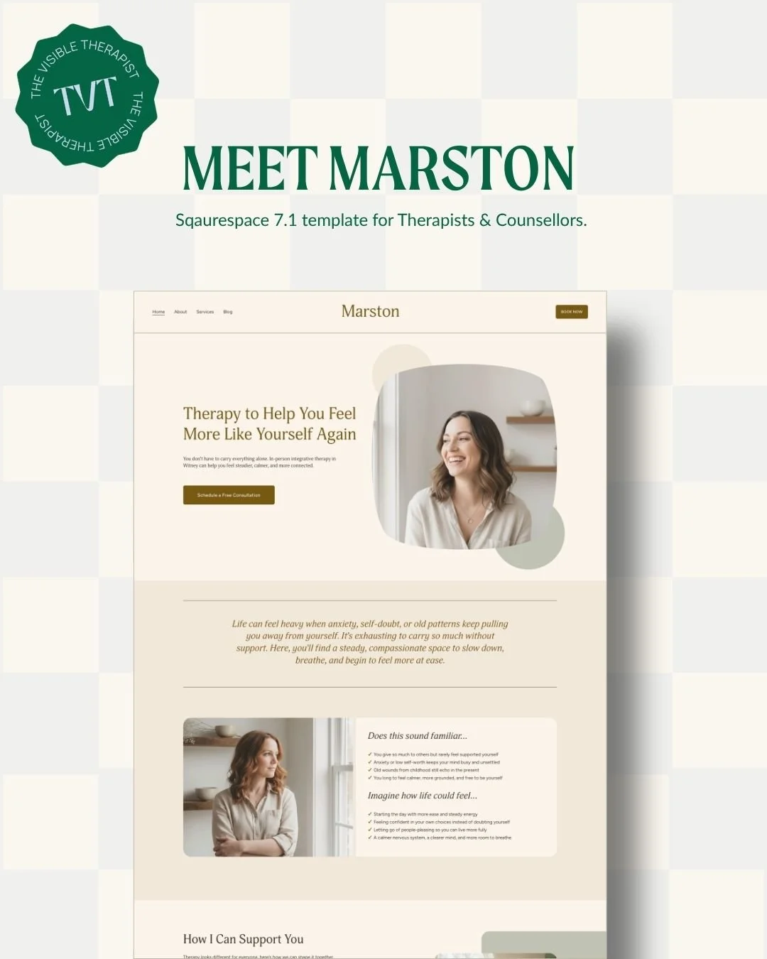 Meet Marston 🤎

Marston is soft, warm and understated, with a slightly more traditional feel.

I designed this one for therapists who want their website to feel personal and approachable, while still giving their practice a polished, professional ho