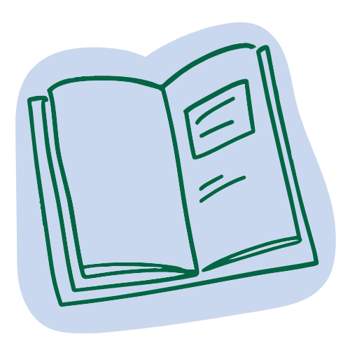Line drawing of an open book or magazine with pages visible.
