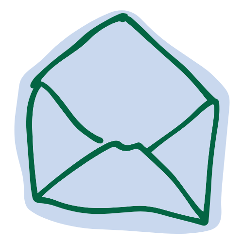 Line drawing of a closed envelope with a blue background.