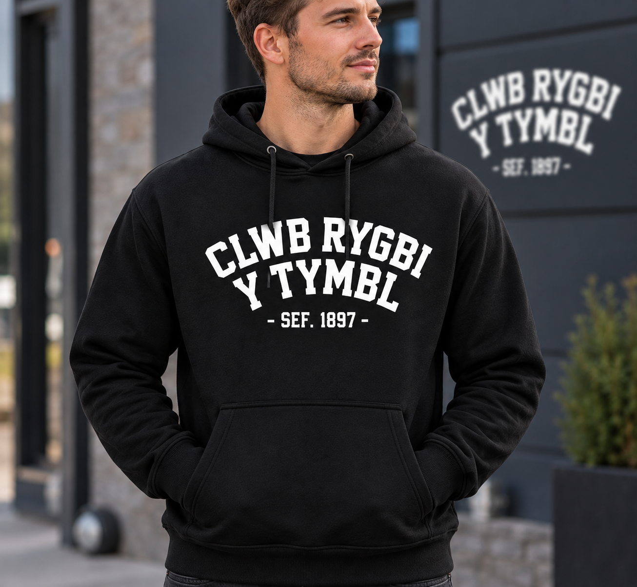 Tumble RFC Unisex Black Hoodie With White Lettering and Numbering