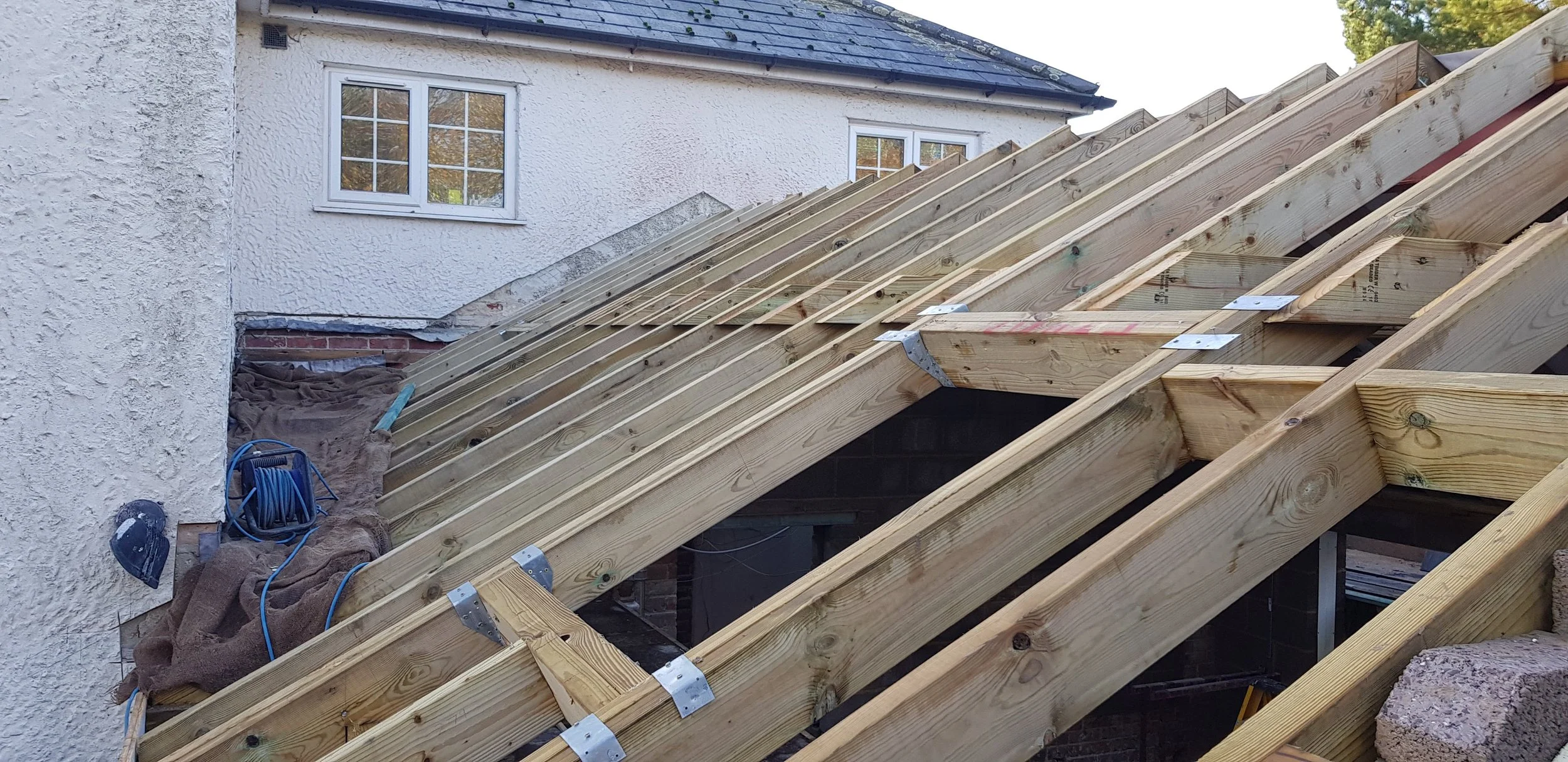 Cut roof with opening for Velux window