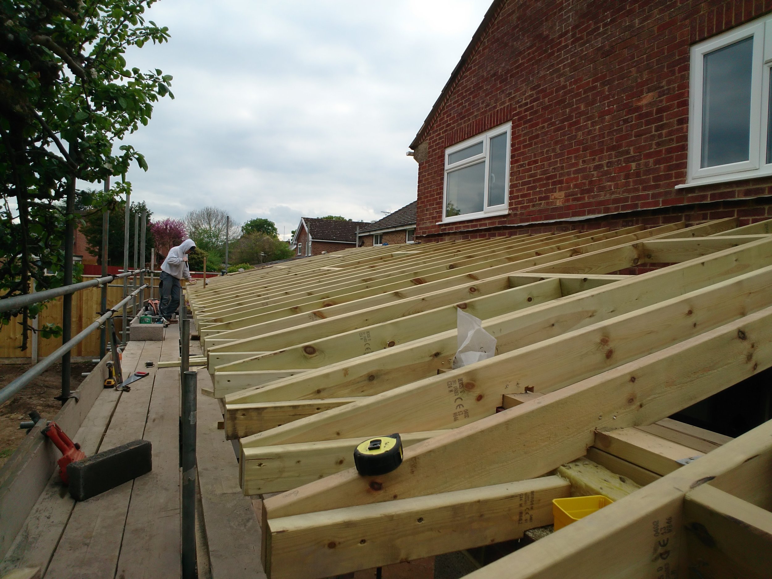 Cut roof with openings for Velux windows