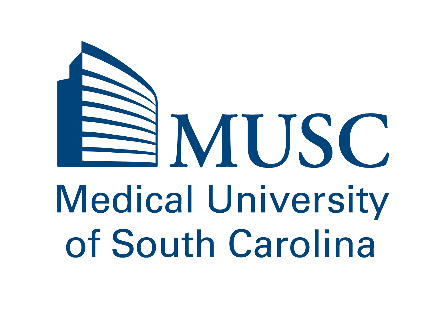 Logo of Medical University of South Carolina featuring a stylized building in dark blue and the institution's name in dark blue text.