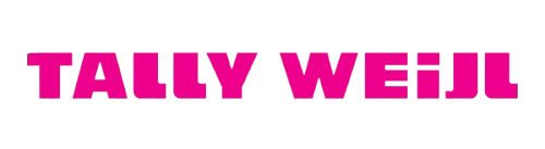 Logo con il testo 'TALLY WEIJL' in colori rosa e nero.