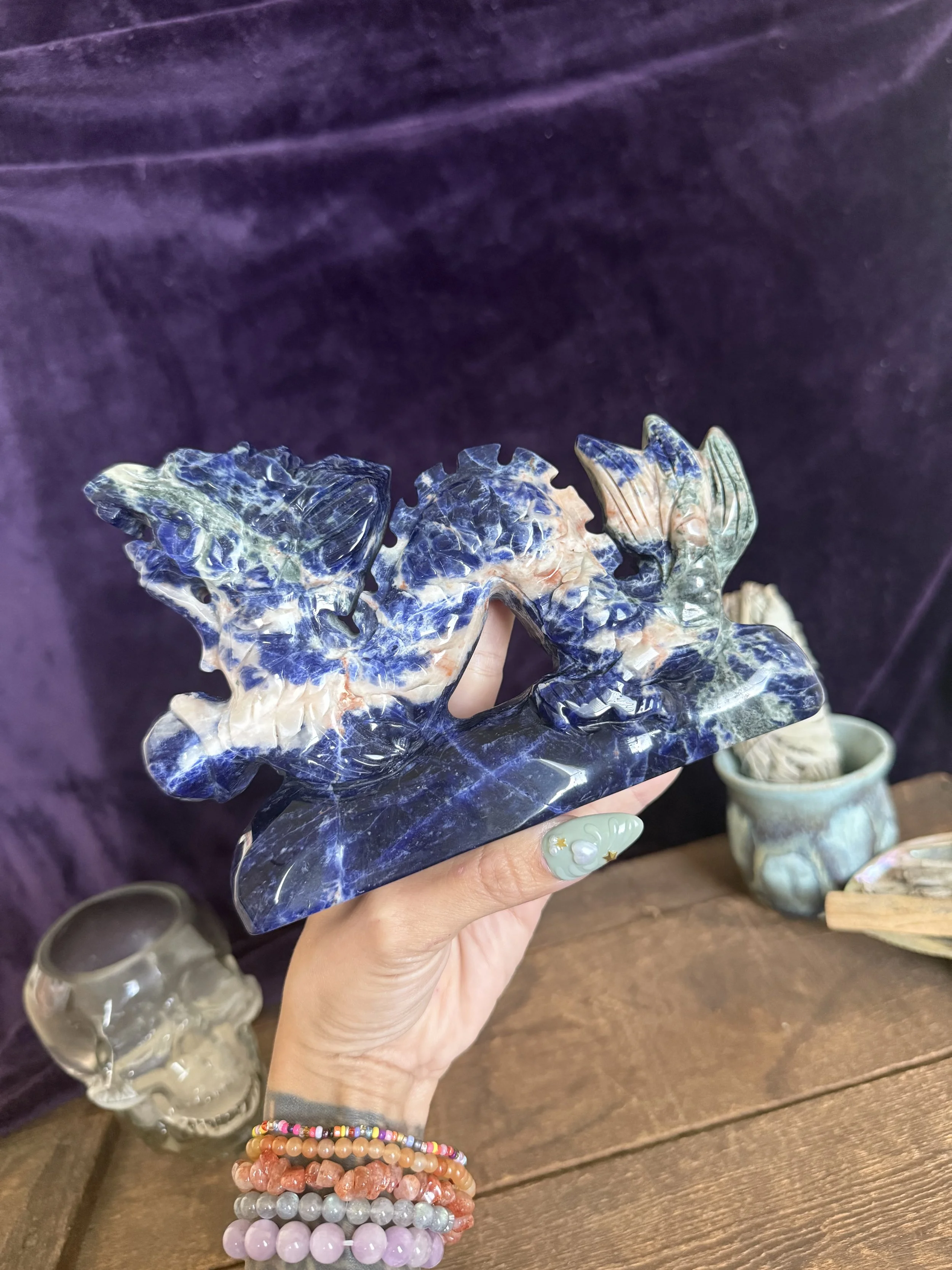 Sodalite Dragon Carving