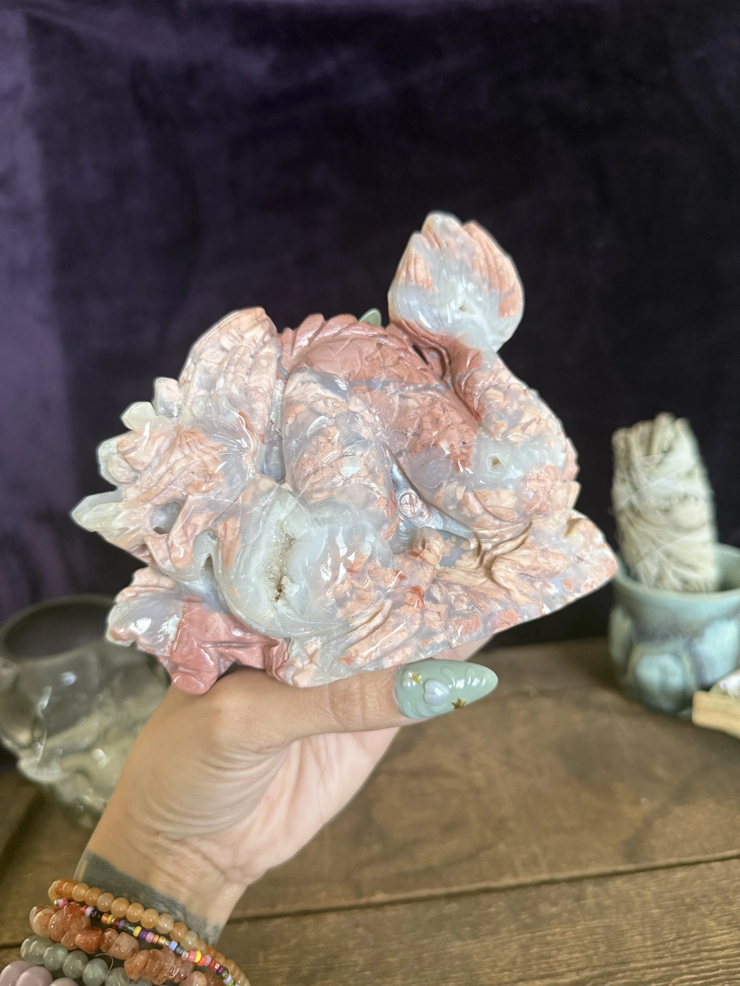 Cotton Candy Agate Dragon Carving