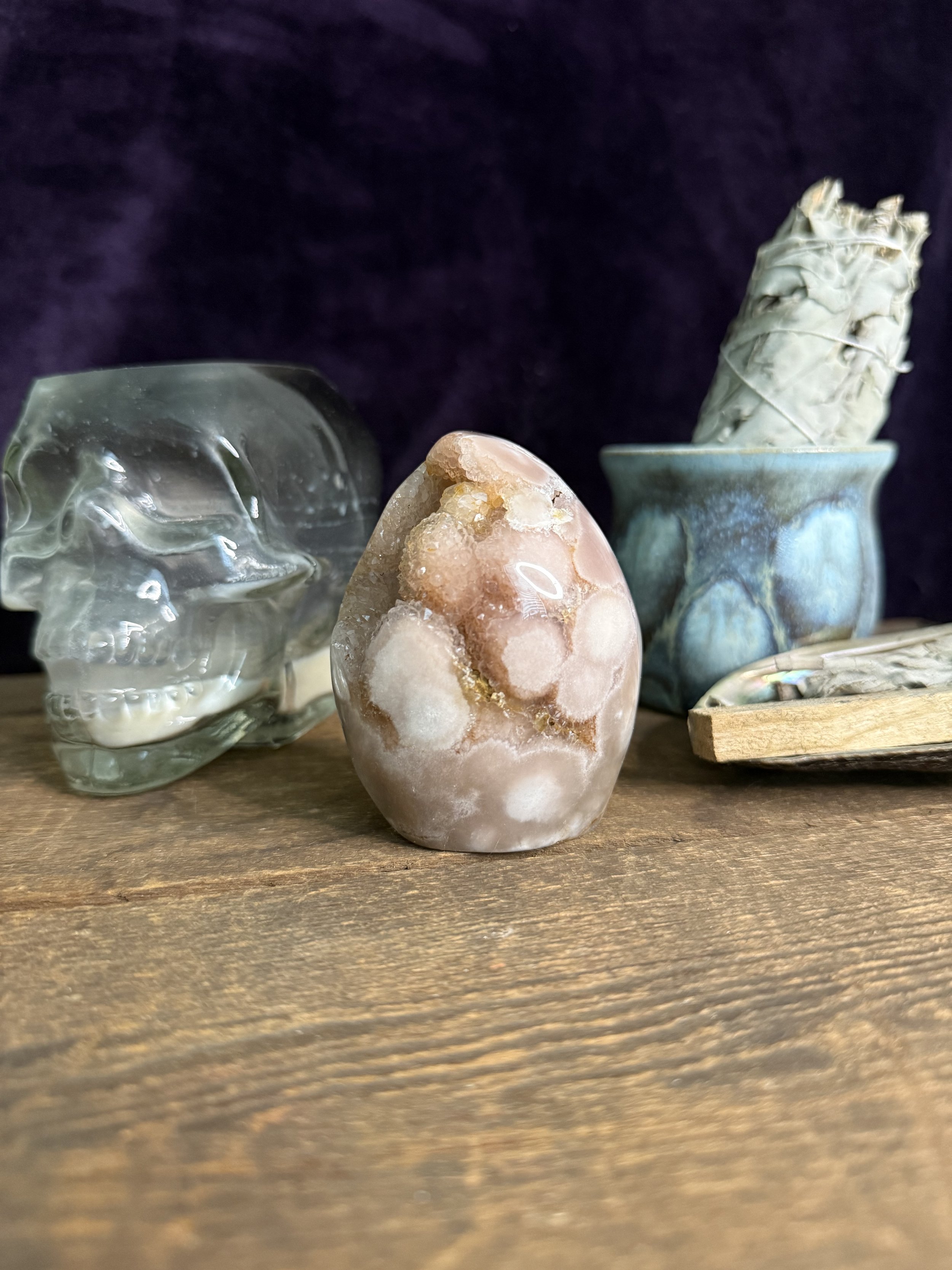 Flower Agate & Pink Amethyst Teardrop