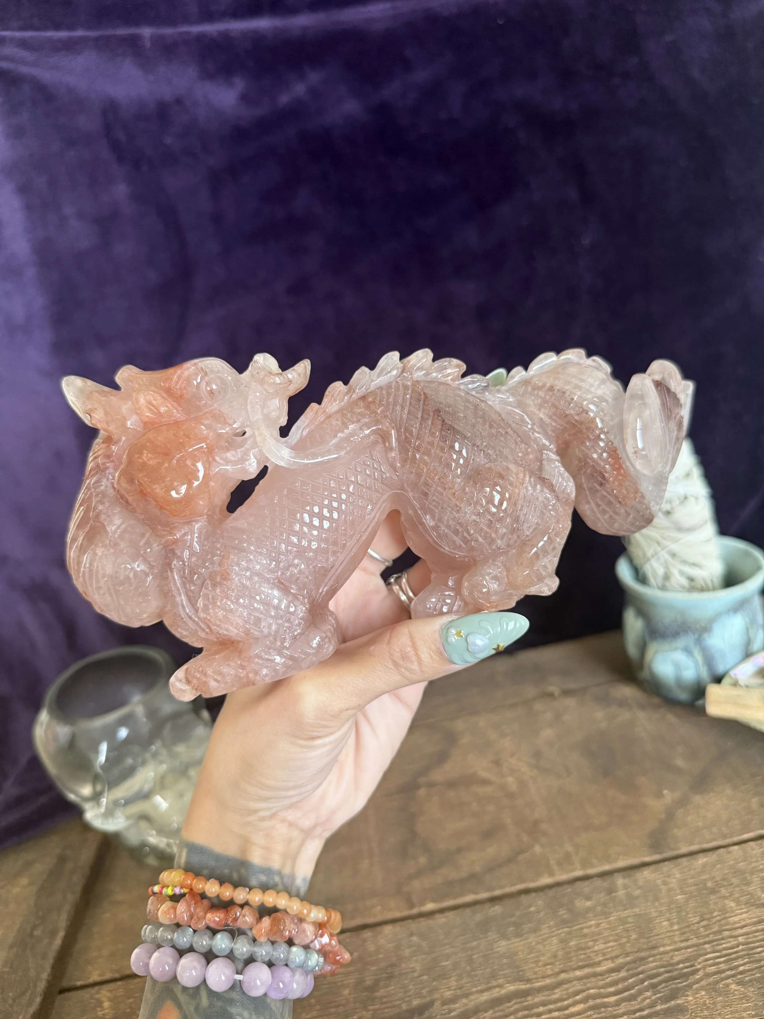 Fire Quartz Dragon Carving