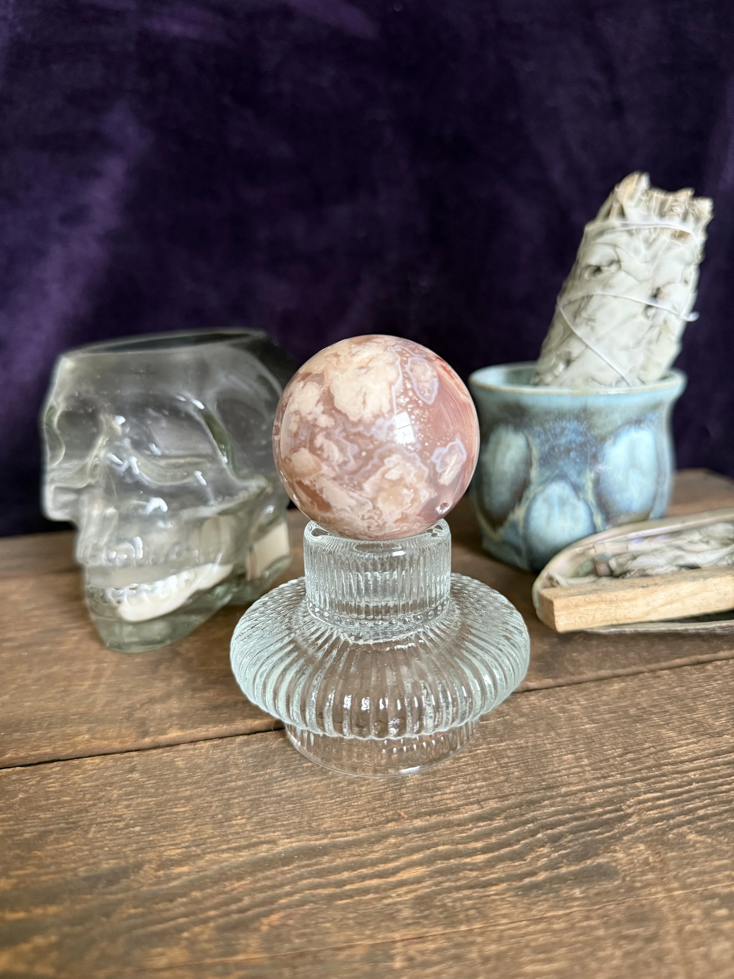 Flower Agate Sphere with Druzy