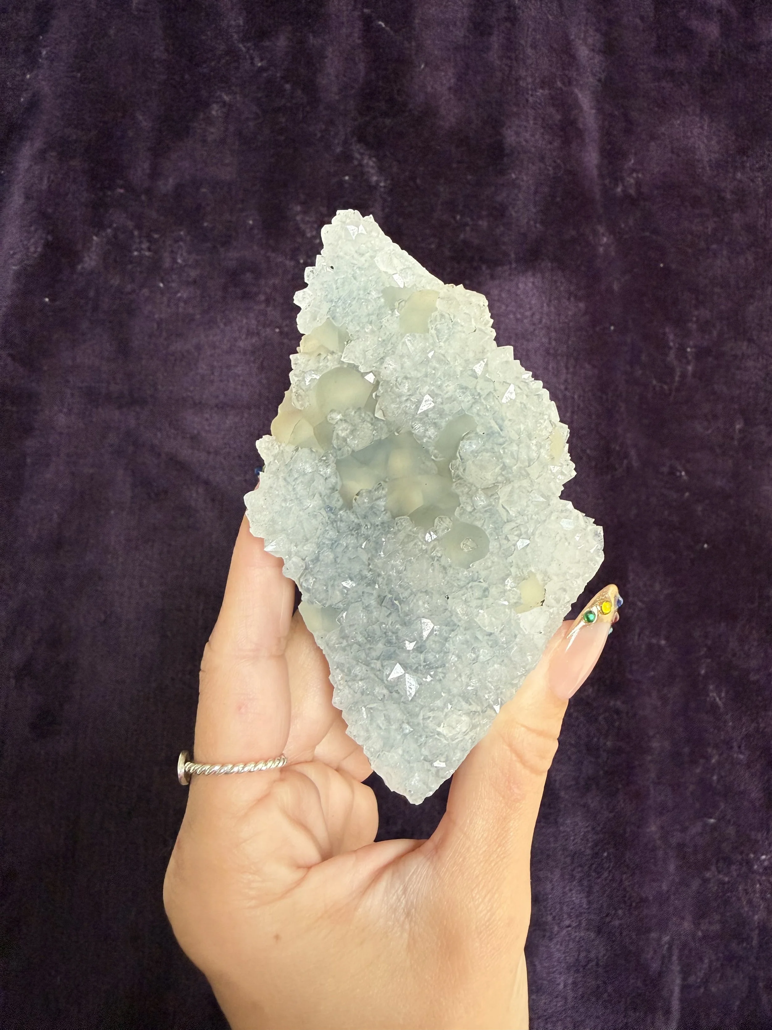 Apophyllite & Botryoidal Fluorite on Blue Chalcedony