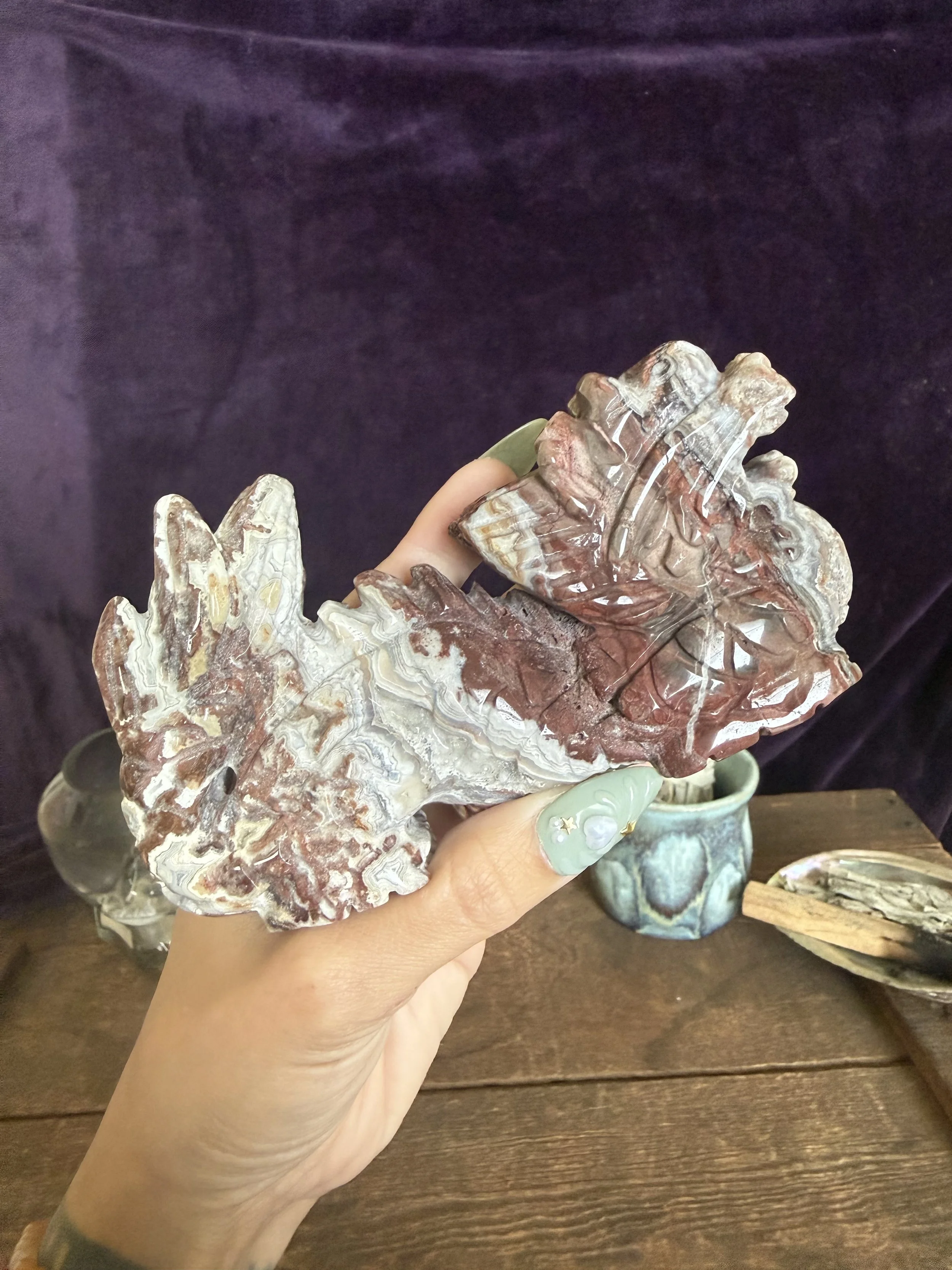 Crazy Lace Agate Dragon Carving