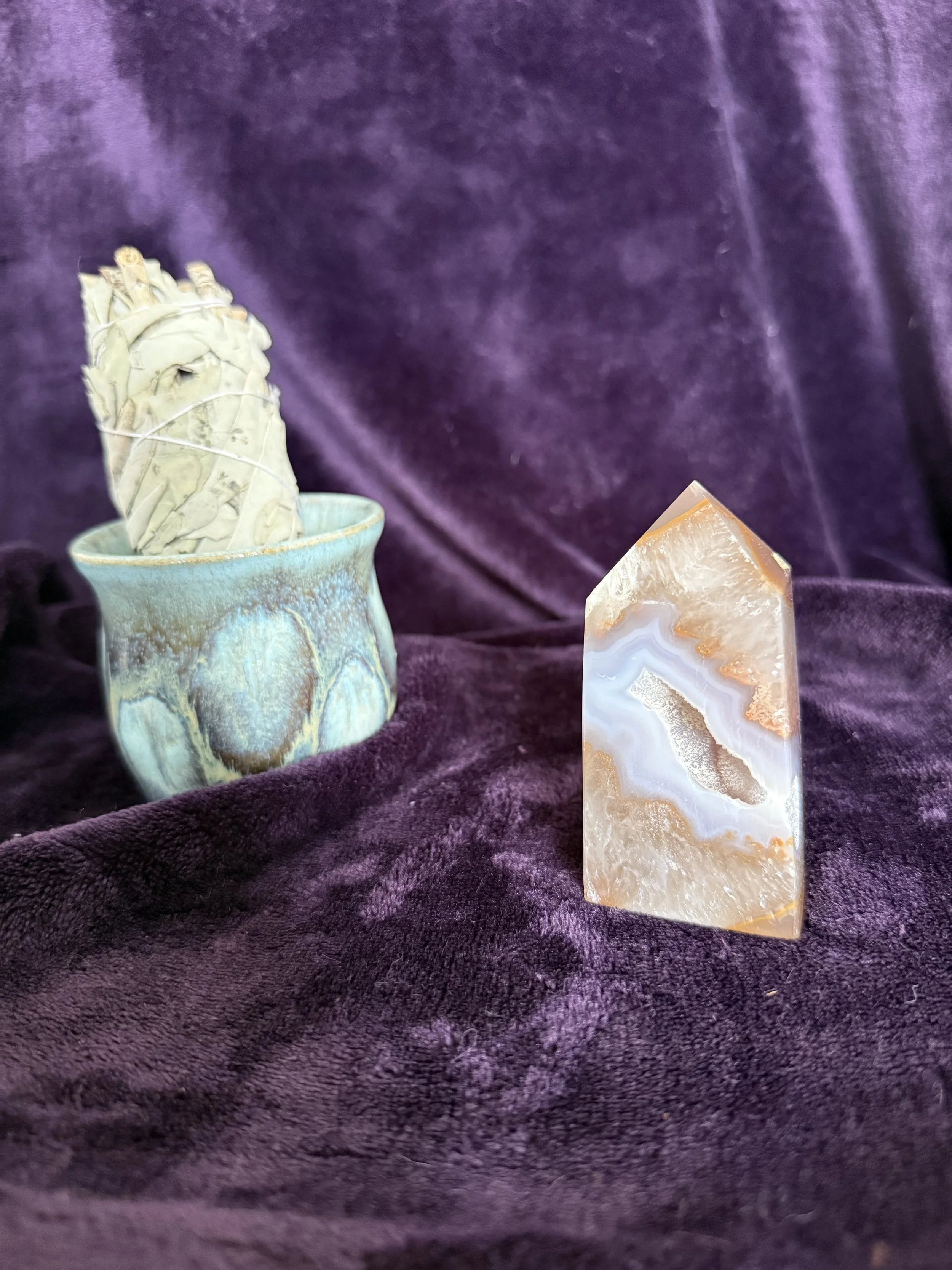 Druzy Agate Tower with Blue Lace