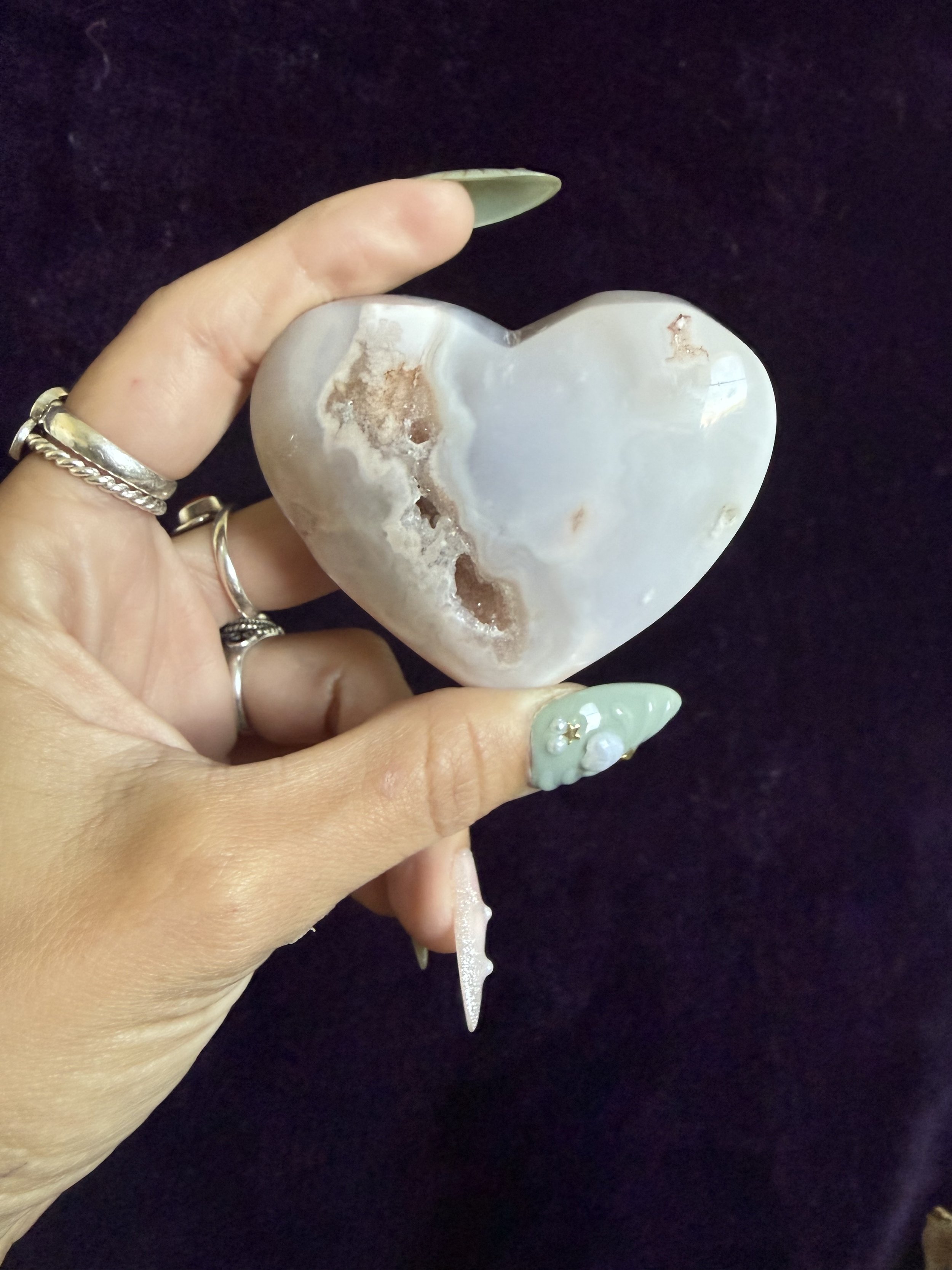 Flower Agate Heart with Druzy