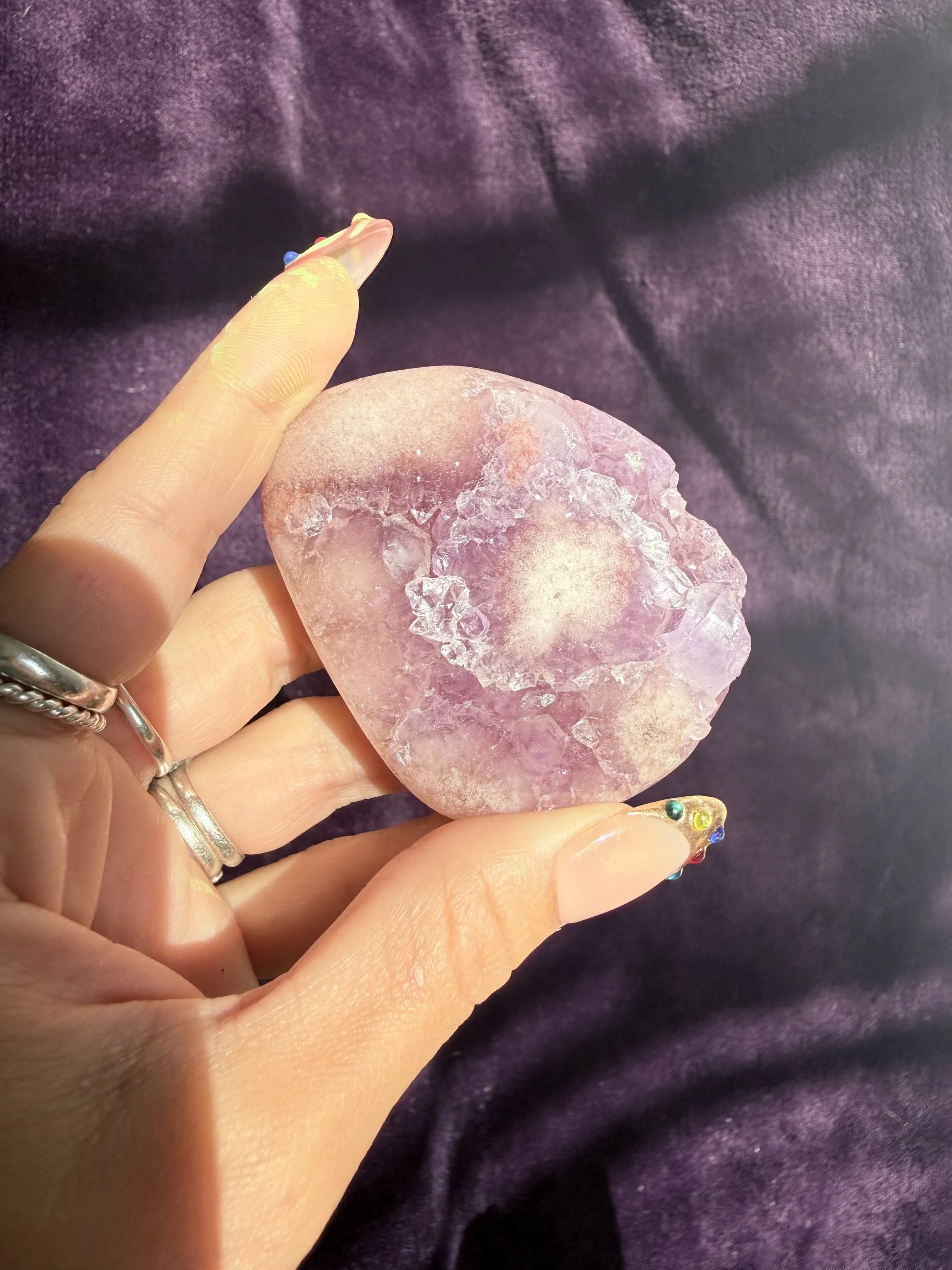 Pink Amethyst Druzy Palm Stone