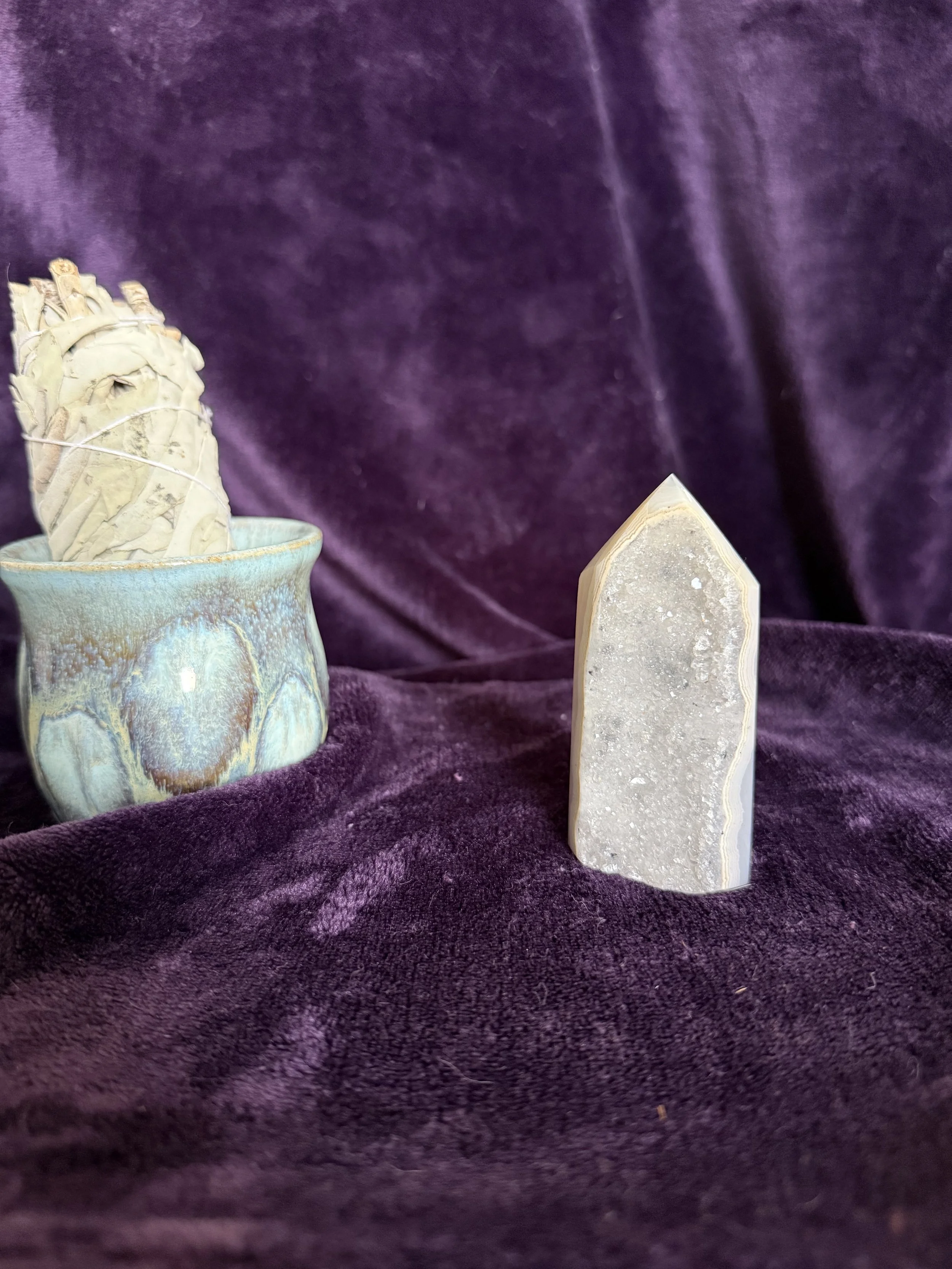Blue-Gray Druzy Agate Tower