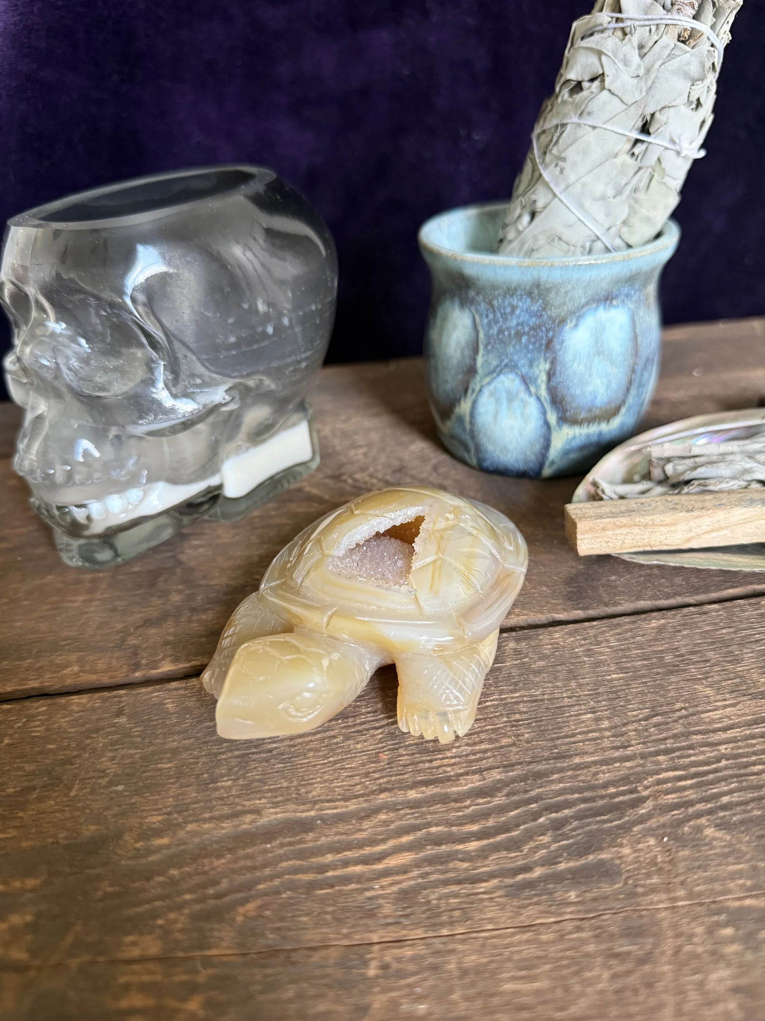 Druzy Agate Turtle Carving