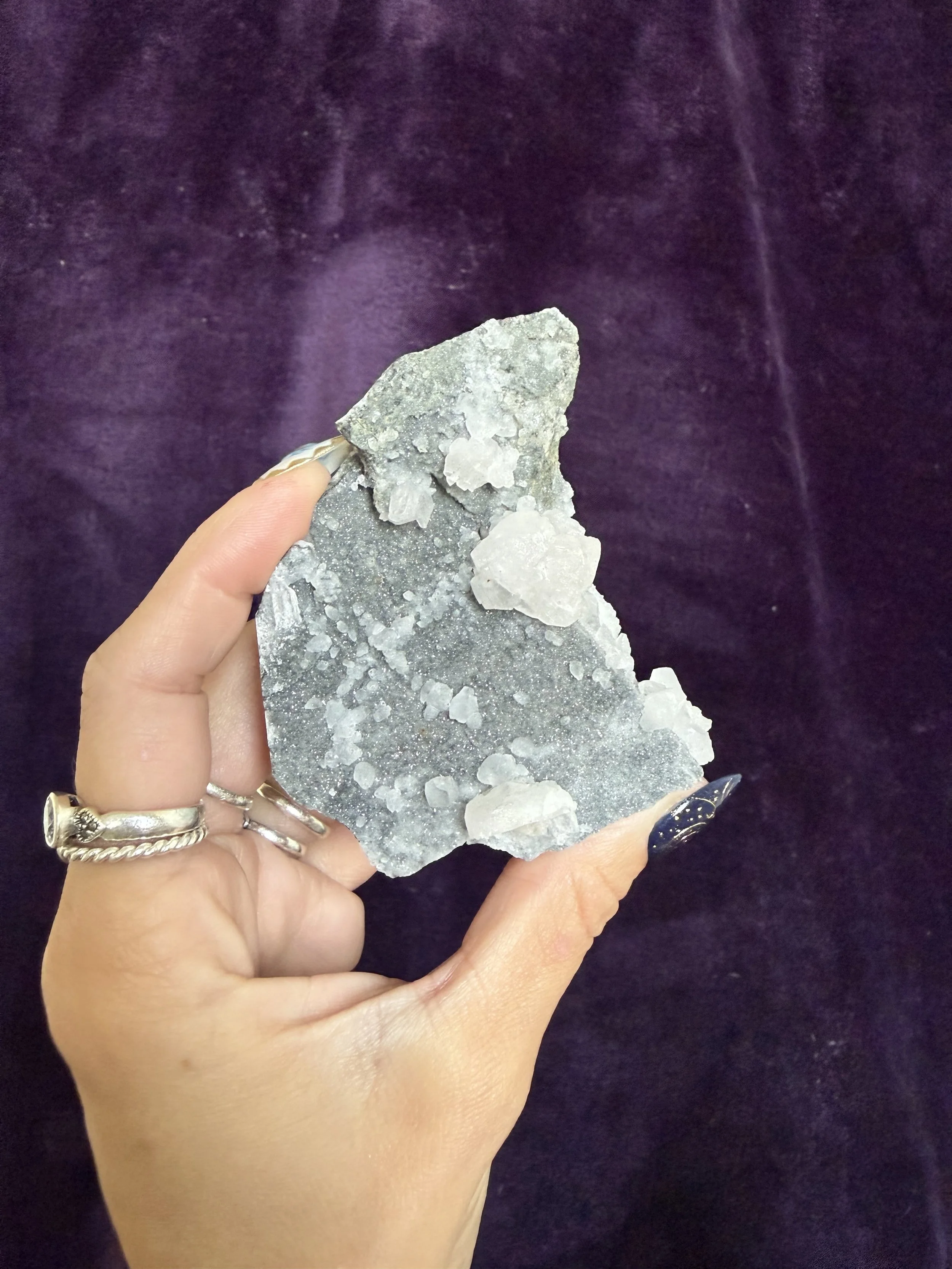 Calcite on Blue Chalcedony