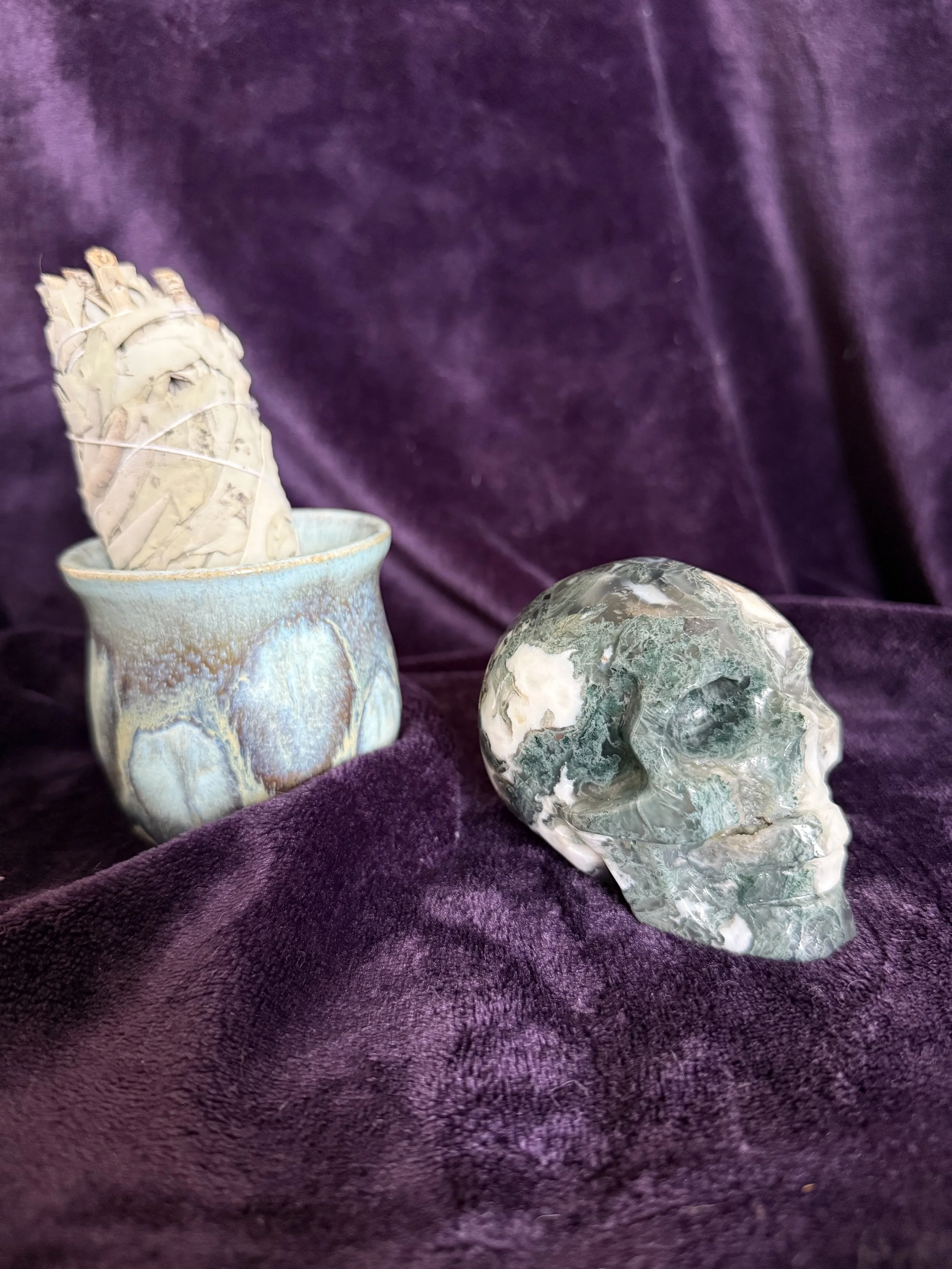 Moss Agate Skull