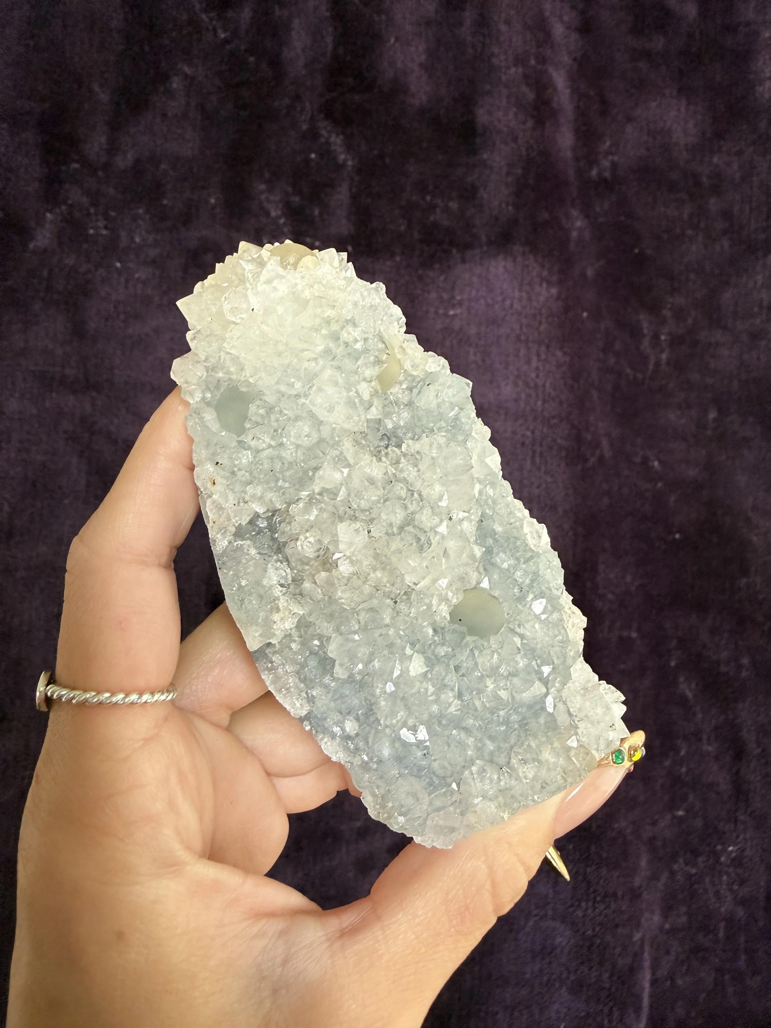 Apophyllite & Botryoidal Fluorite on Blue Chalcedony