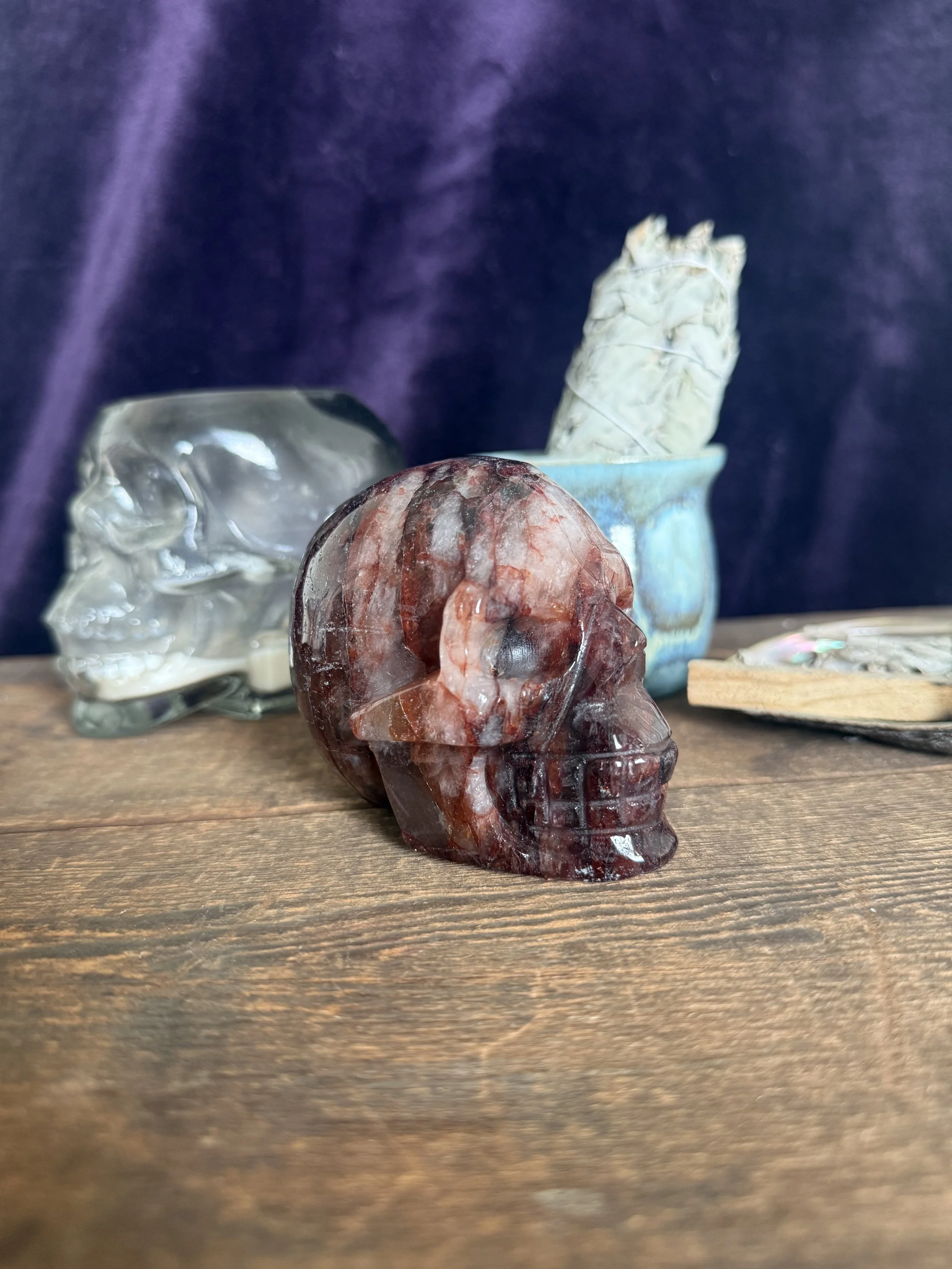 Fire Quartz Skull Carving A