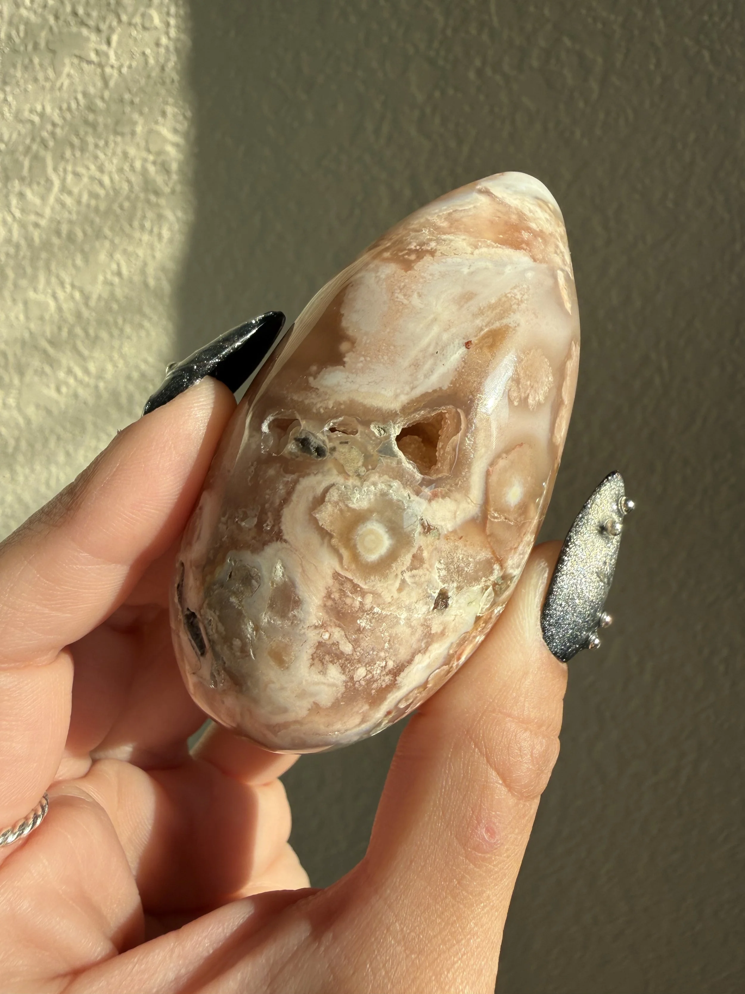 Pink Amethyst + Flower Agate Egg