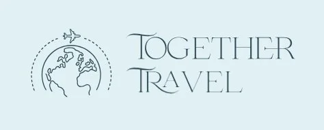 Logo with a globe and an airplane, with the text 'Together Travel'